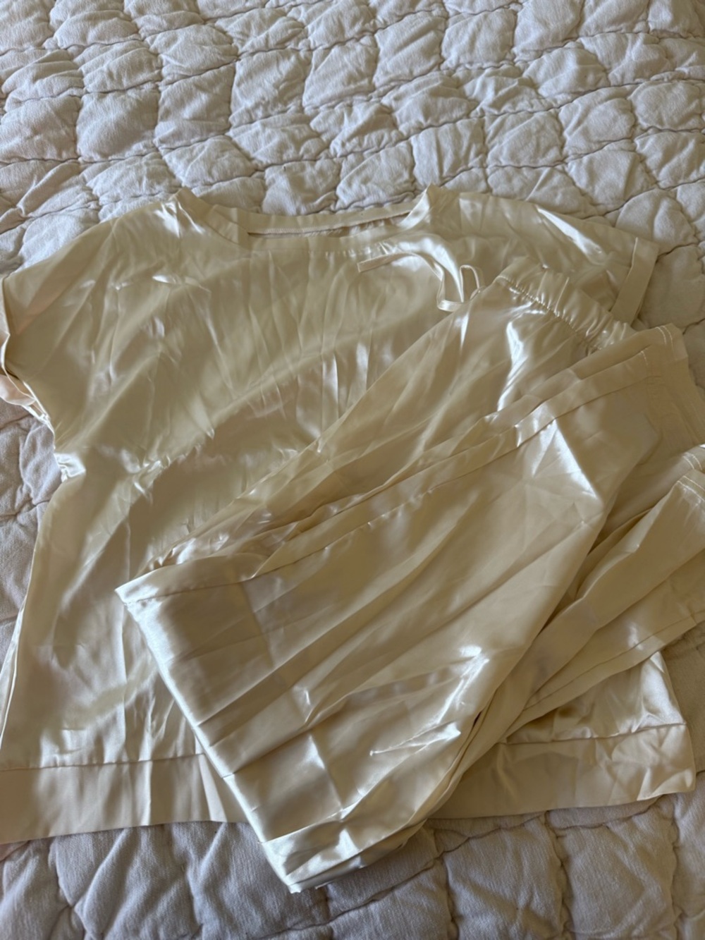 Cream Satin Top and Pants Set NWOT